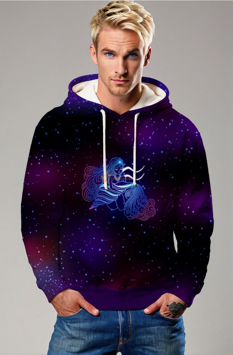 Aquarius Dream Purple Gradient Starry Sky Unisex Hoodie with Helen Goddess Motif