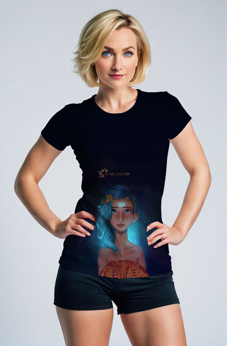 Aquarius Goddess Helen Unisex T-Shirts with Light Blue Symbol on Blue Starry Background