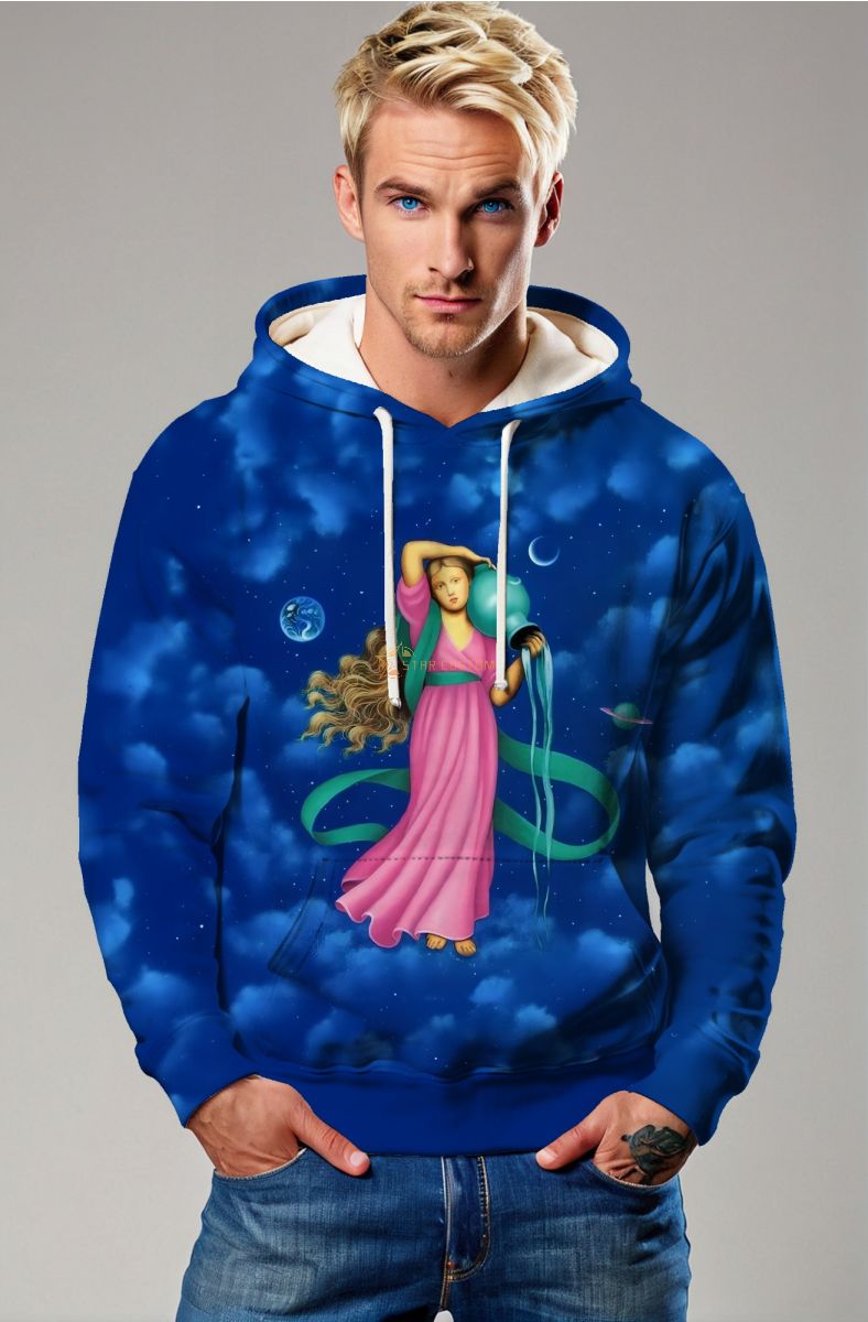 Aquarius Myth Goddess Alcmene Green Ribbon Cloud Sky Blue Unisex Hoodie