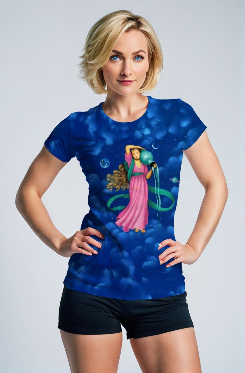 Green Ribbon Alcmene Aquarius Mythology Unisex T-shirts with Blue Starry Sky Cloud Design