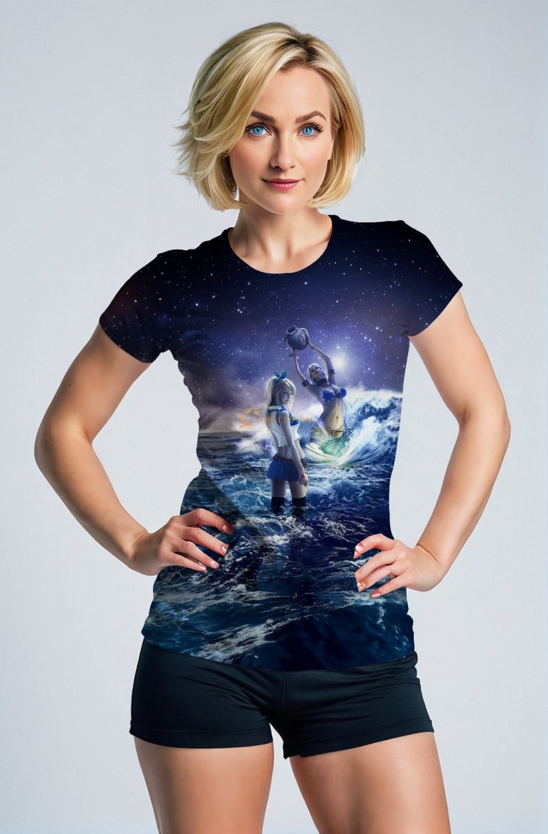 Aquarius Goddess and Hercules Mythical Sea Unisex T-Shirts in Purple Stardust