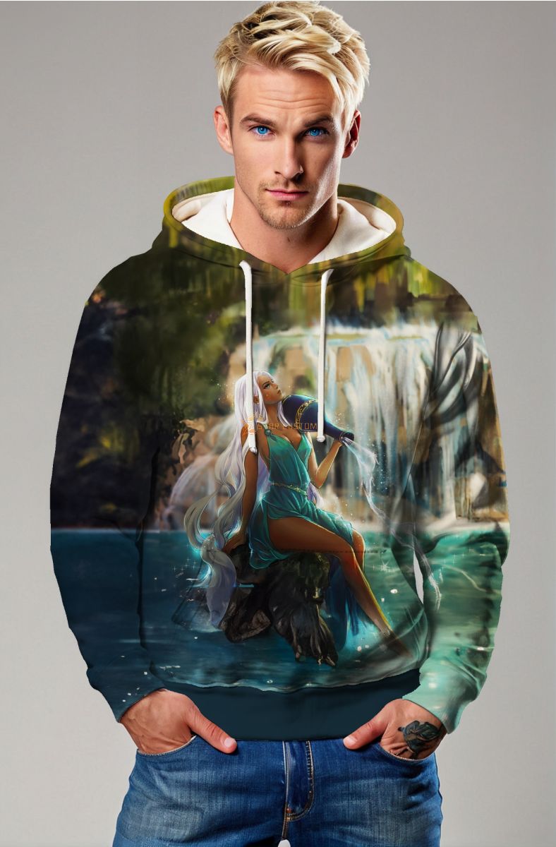 Green Scenic Aquarius Unisex Hoodie with Hercules Goddess Design