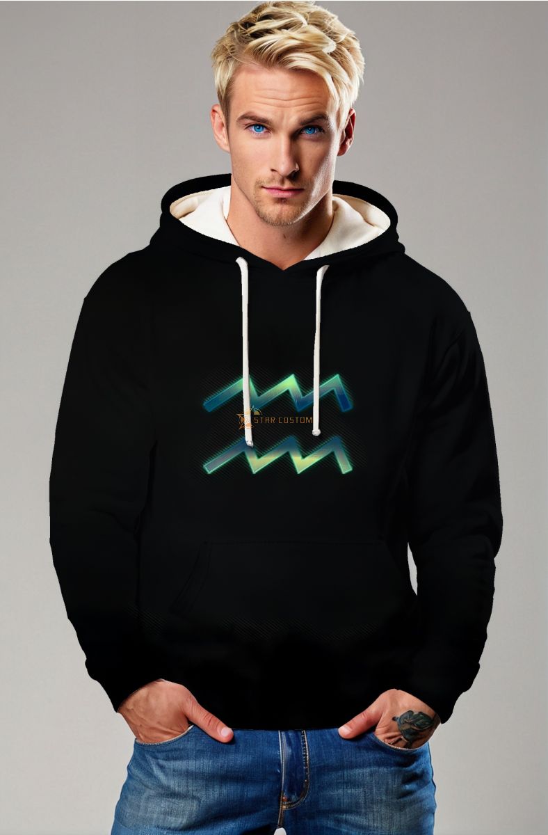 Aquarius Symbol Gradient Hoodie in Black with Blue and Green Unisex Design