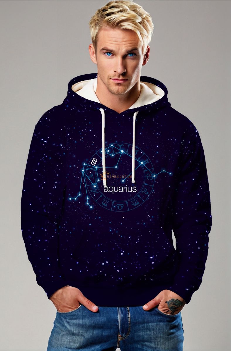 Aquarius Starry Night Sky Unisex Hoodie in Blue