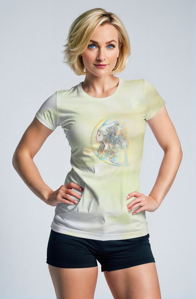 Aquarius Goddess Unisex T-shirts with Hercules Profile and Moon Halo in Yellow Ombre
