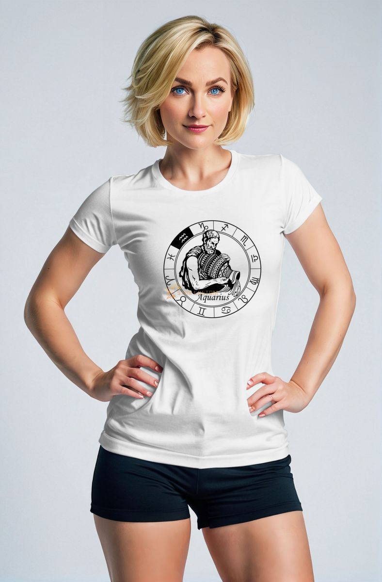Aquarius Guardian Uranus and Zodiac Circle Unisex White T-shirt