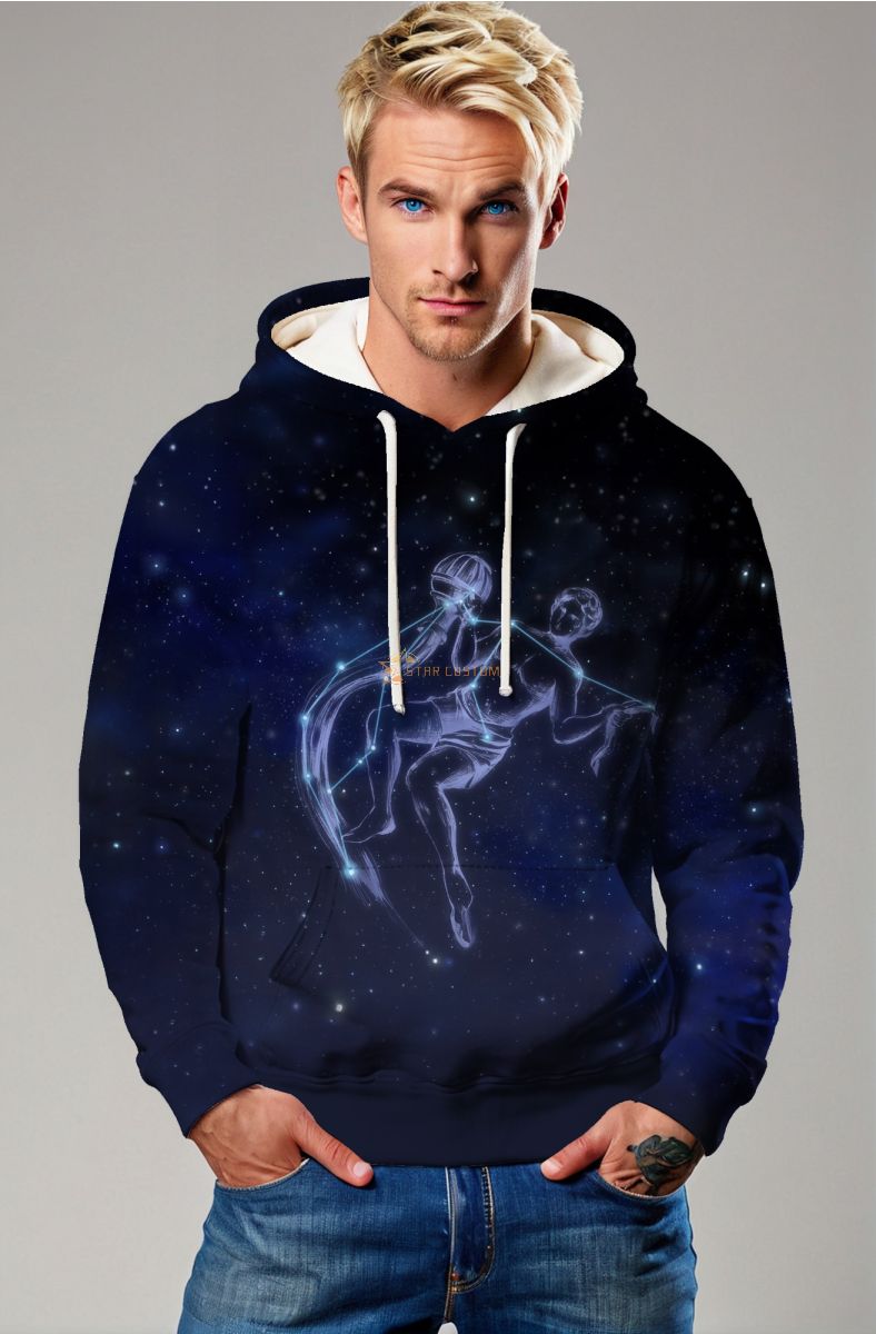 AquaGuardian Starlight Unisex Hoodies with Glowing Aquarius Constellation Design