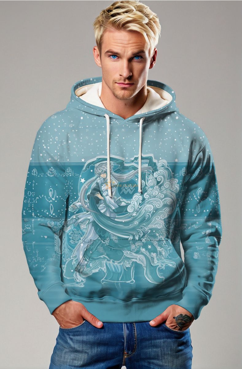 Aquarius Guardian Myth Hoodie in Green with Zodiac Splash Design