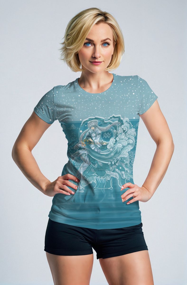 Aquarius Guardian Mythical Water Splash Unisex T-shirts with Green Background
