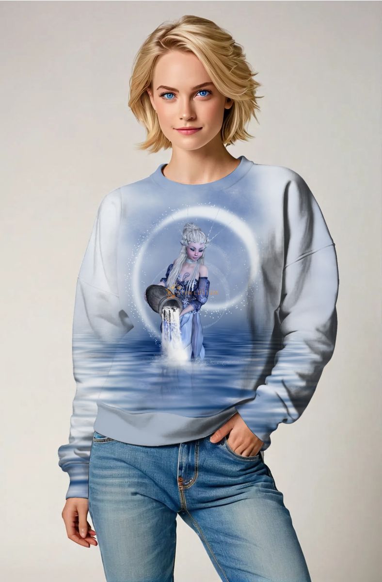 Aquarius Goddess Alcmene Flowing Water Unisex Sweatshirt in Light Blue
