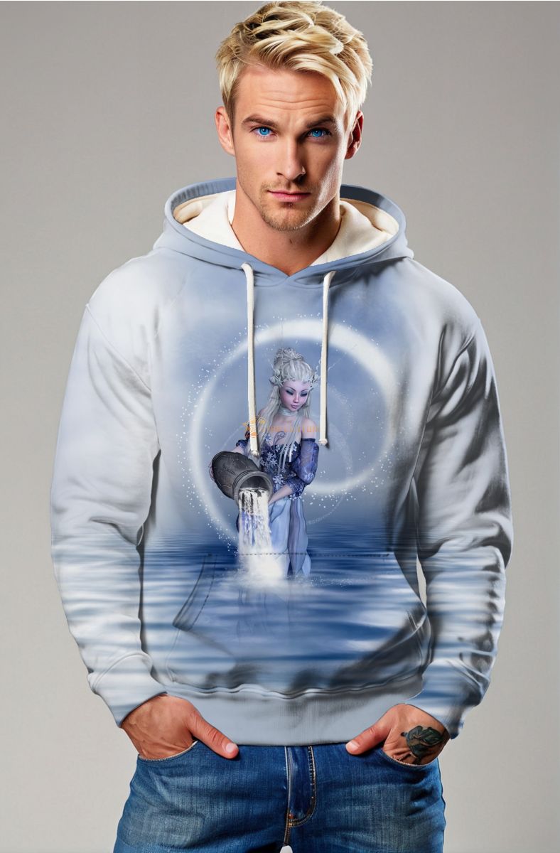 Aquarius Goddess Alcmene Flowing Water Hoodie in Light Blue