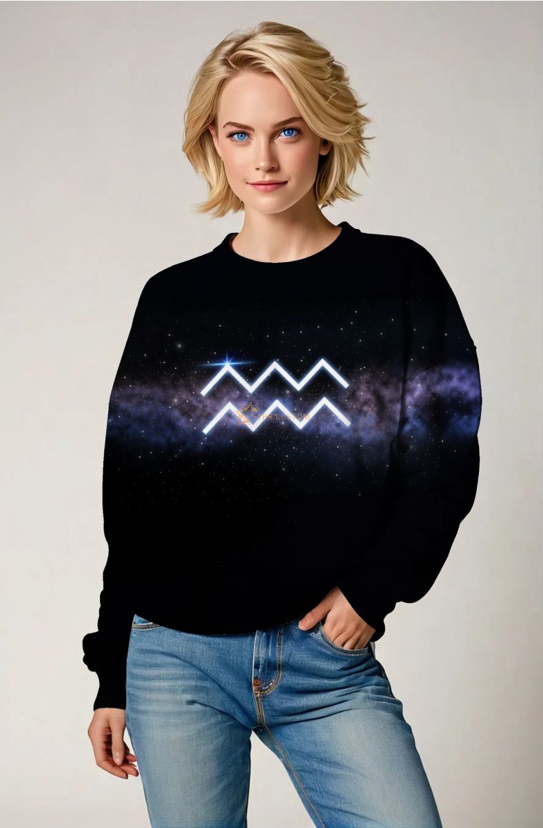 Aquarius Glow in the Dark Starry Night Sweatshirt Unisex in Black