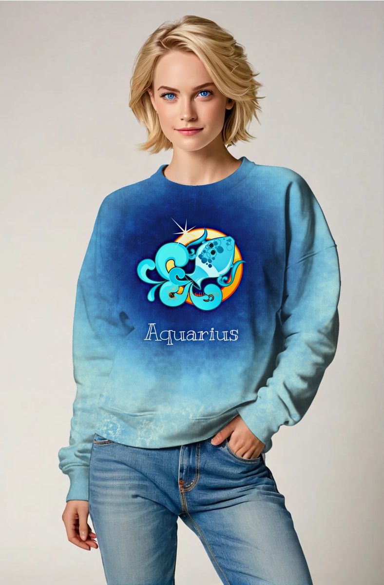 Aquarius Gradient Blue Unisex Sweatshirt with Water Bearer Symbol
