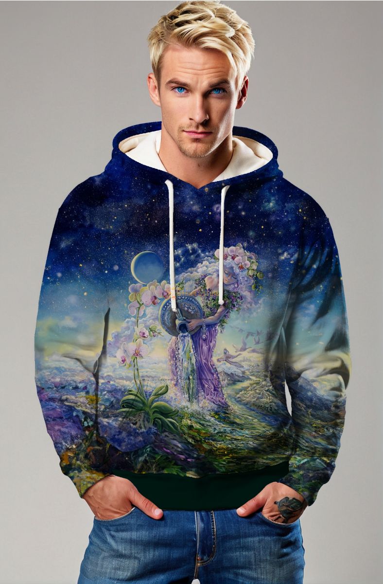 Aquarius Goddess Alcmene Garden Purple Dress Blue Starry Sky Unisex Hoodie