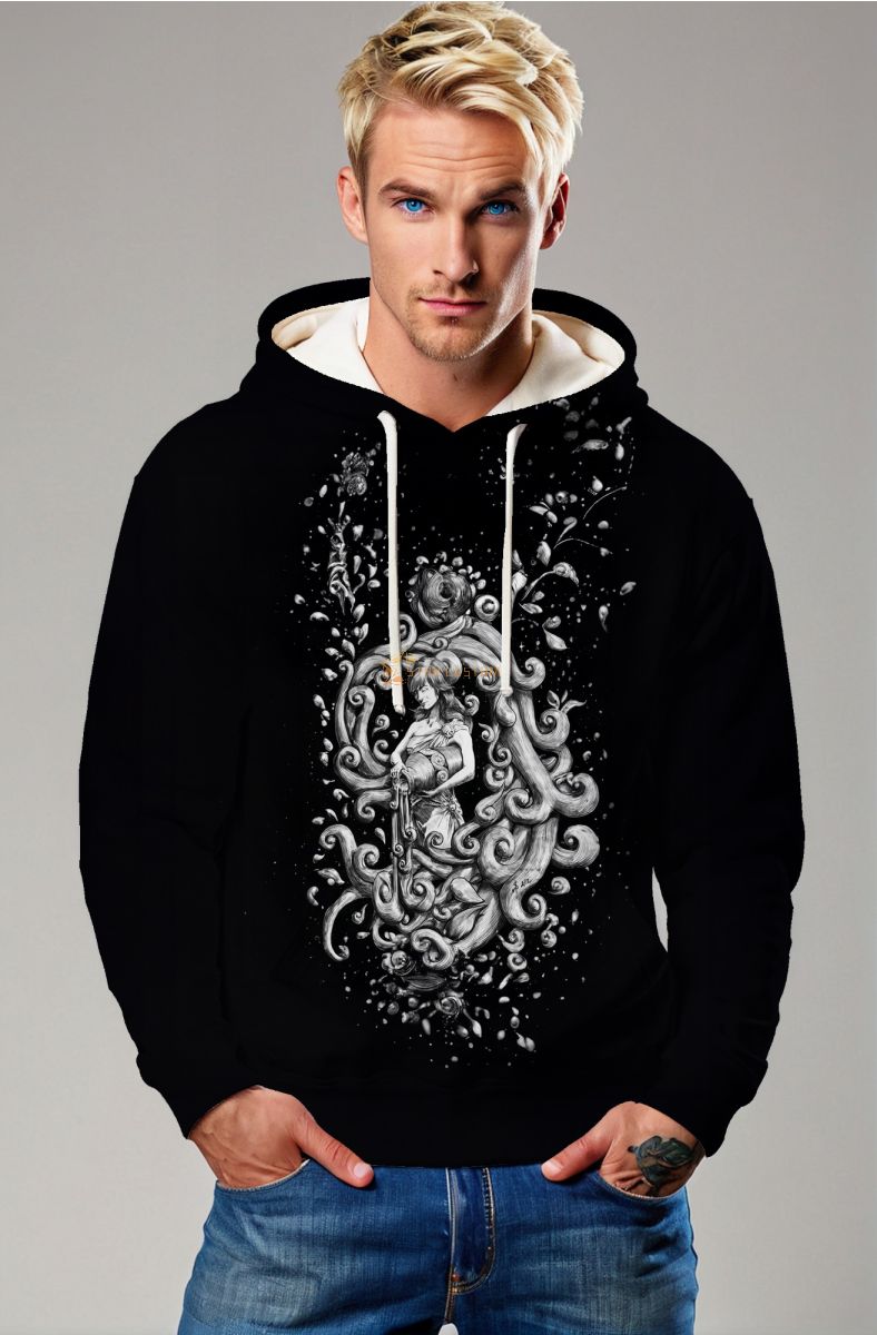 Aquarius Guardian Waterflow Vine Wrap Hoodie in Black