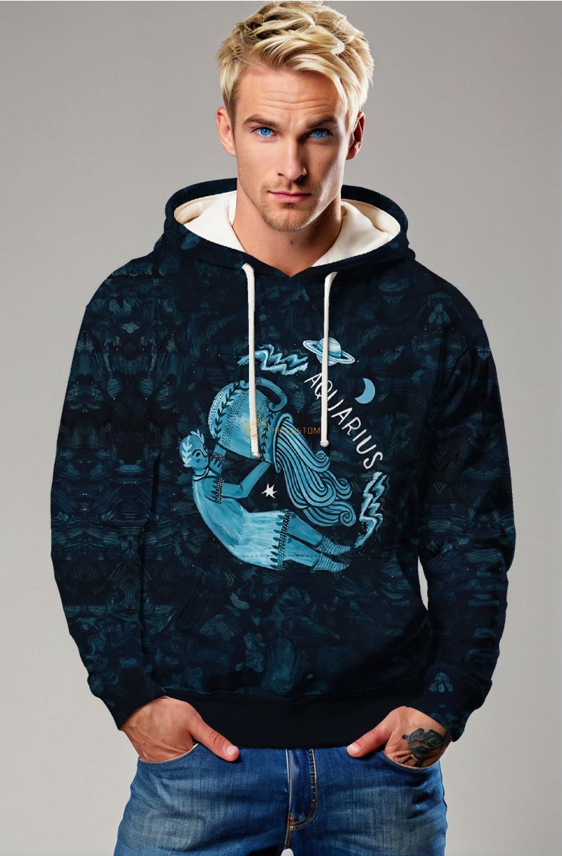 Aquarius Moon Cartoon Hoodie in Green with Hephaestus Design