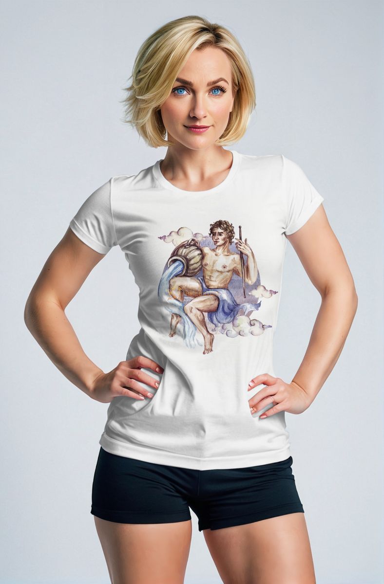 Aquarius Hephaestus Guardian Watercolor Unisex T-shirt in Lilac on White