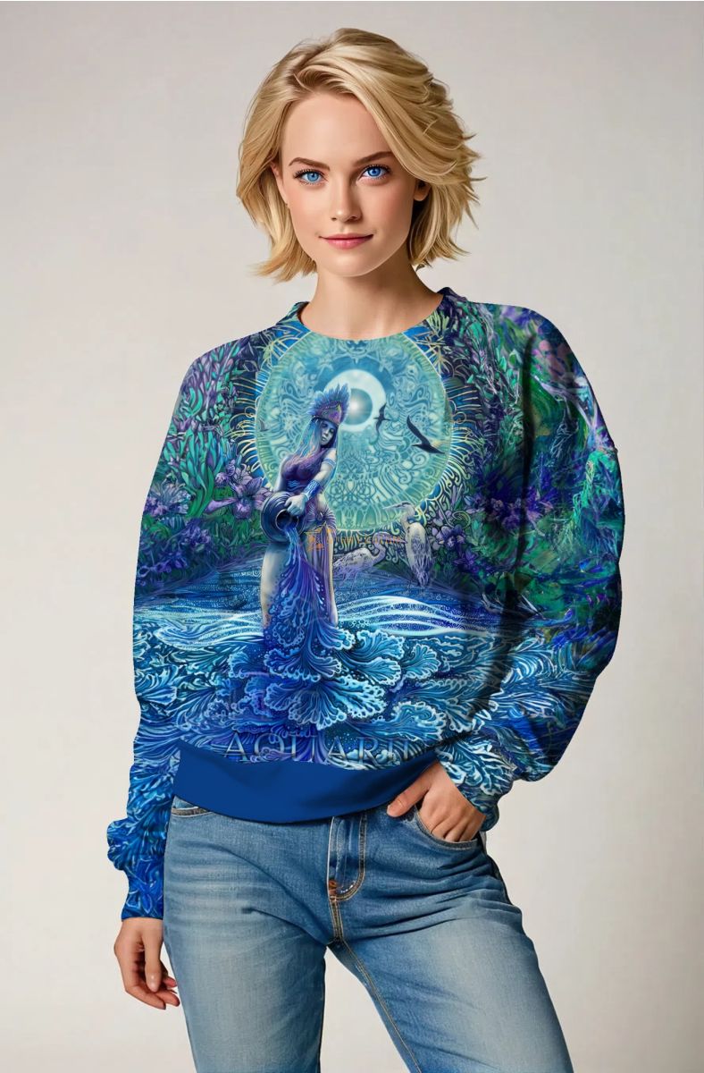 Alcmene Aquarius Guardian Unisex Sweatshirt in Blue Garden Flow