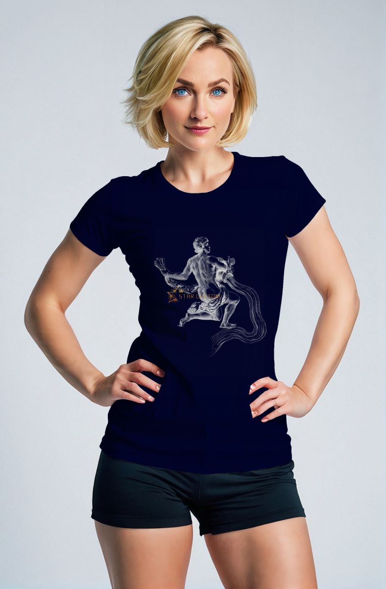 Aquarius Guardian Hephaestus Unisex T-Shirt in Deep Blue with Simple White Line Art