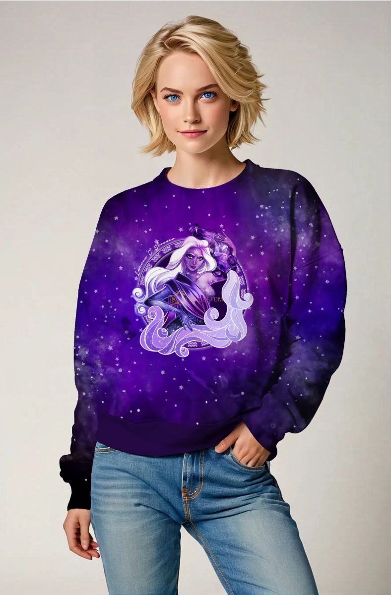 Aquarius Goddess Alcmene Purple Starry Sweatshirt Unisex