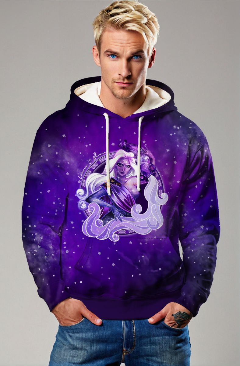Aquarius Goddess Alcmene Purple Unisex Hoodie with White Star Accents