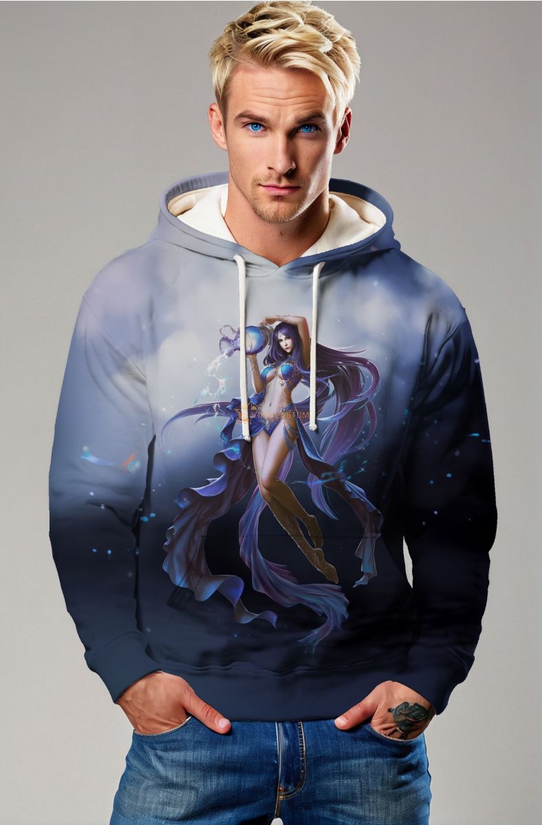 Aquarius Guardian Hercules Unisex Hoodie with Gradient Sky Blue Design