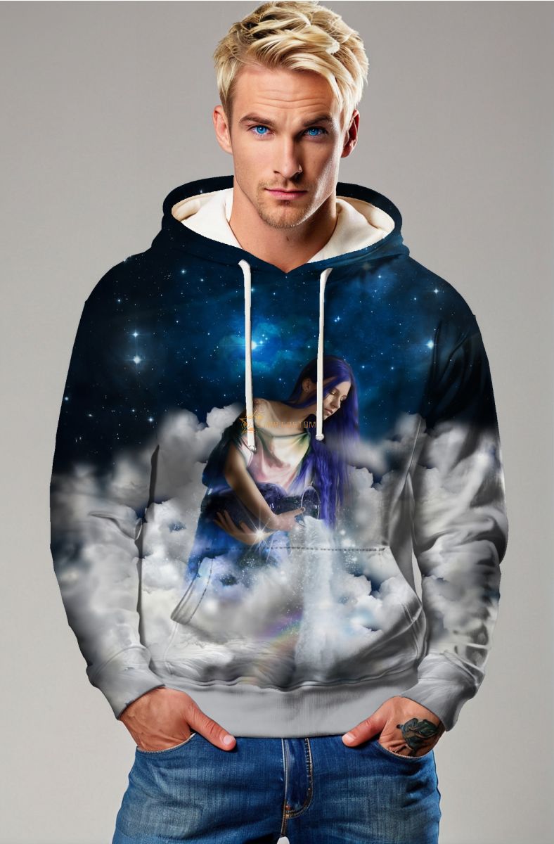 Aquarius Goddess Alcmene Unisex Hoodie in Celestial Blue with Purple Highlights