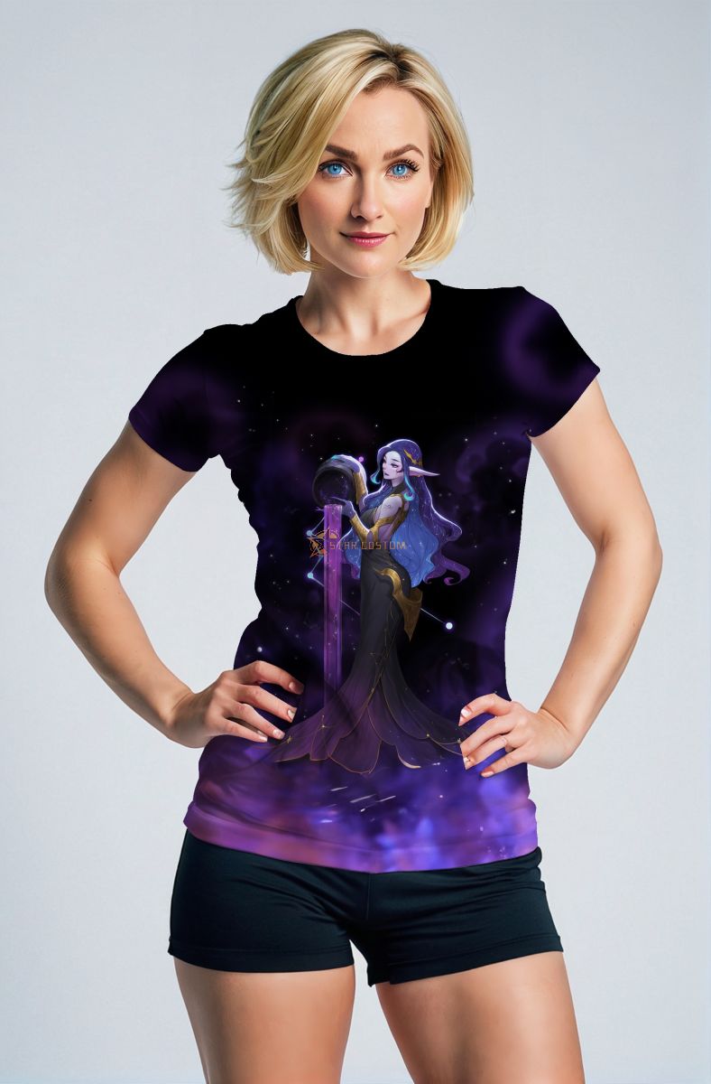 Purple Night Sky Aquarius Goddess Unisex T-Shirts with Anime Style Hercules Imagery