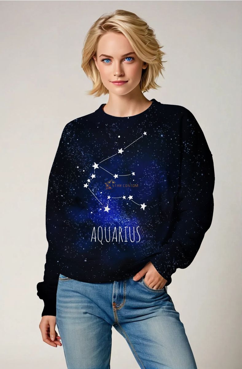 Aquarius Starlight Blue Night Sky White Symbol Purple Unisex Sweatshirts