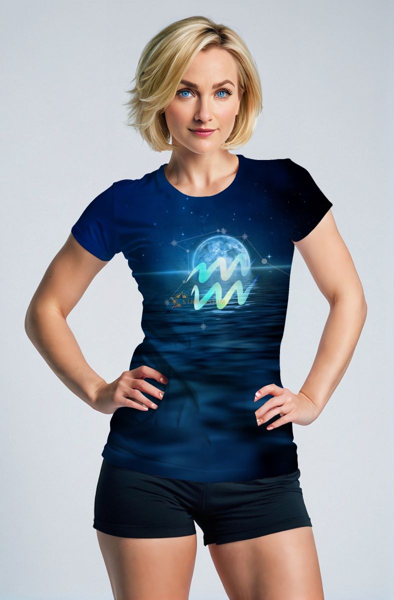 Mystic Blue Aquarius Symbol Galaxy Tee Unisex