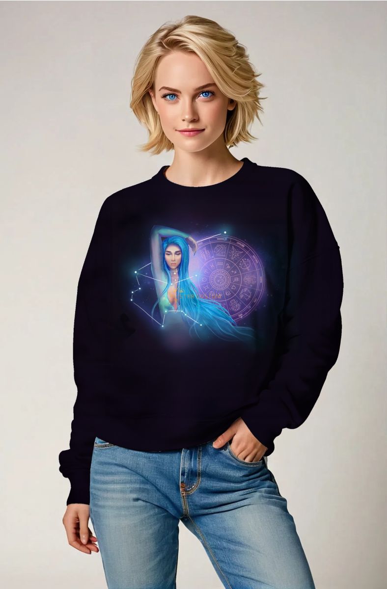 Wisdom Goddess Alcmene Aquarius Zodiac Purple Constellation Black Sweatshirt Unisex