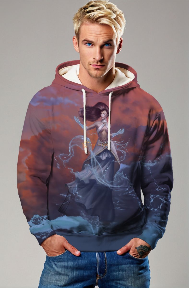 Aphrodite Goddess Aquarius Wave Design Unisex Hoodie in Brown