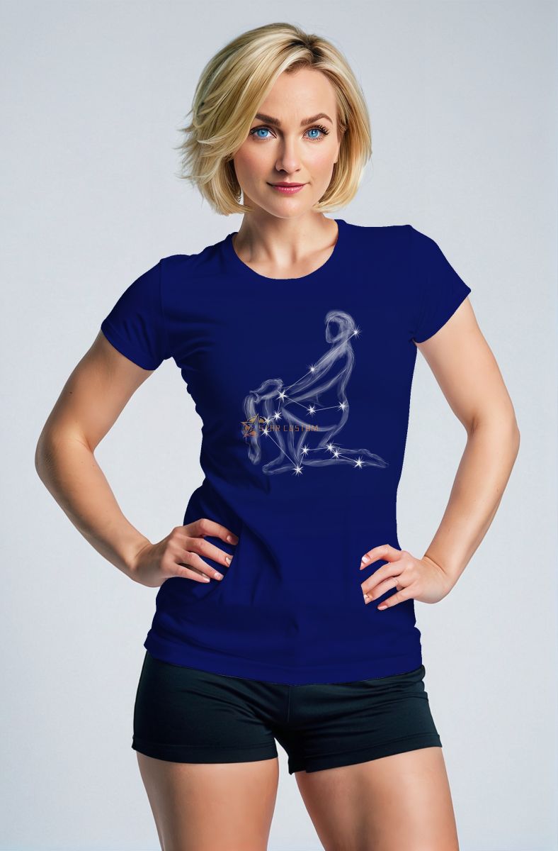 Aquarius Constellation Unisex T-Shirts in Deep Blue with Light White Uranus Design