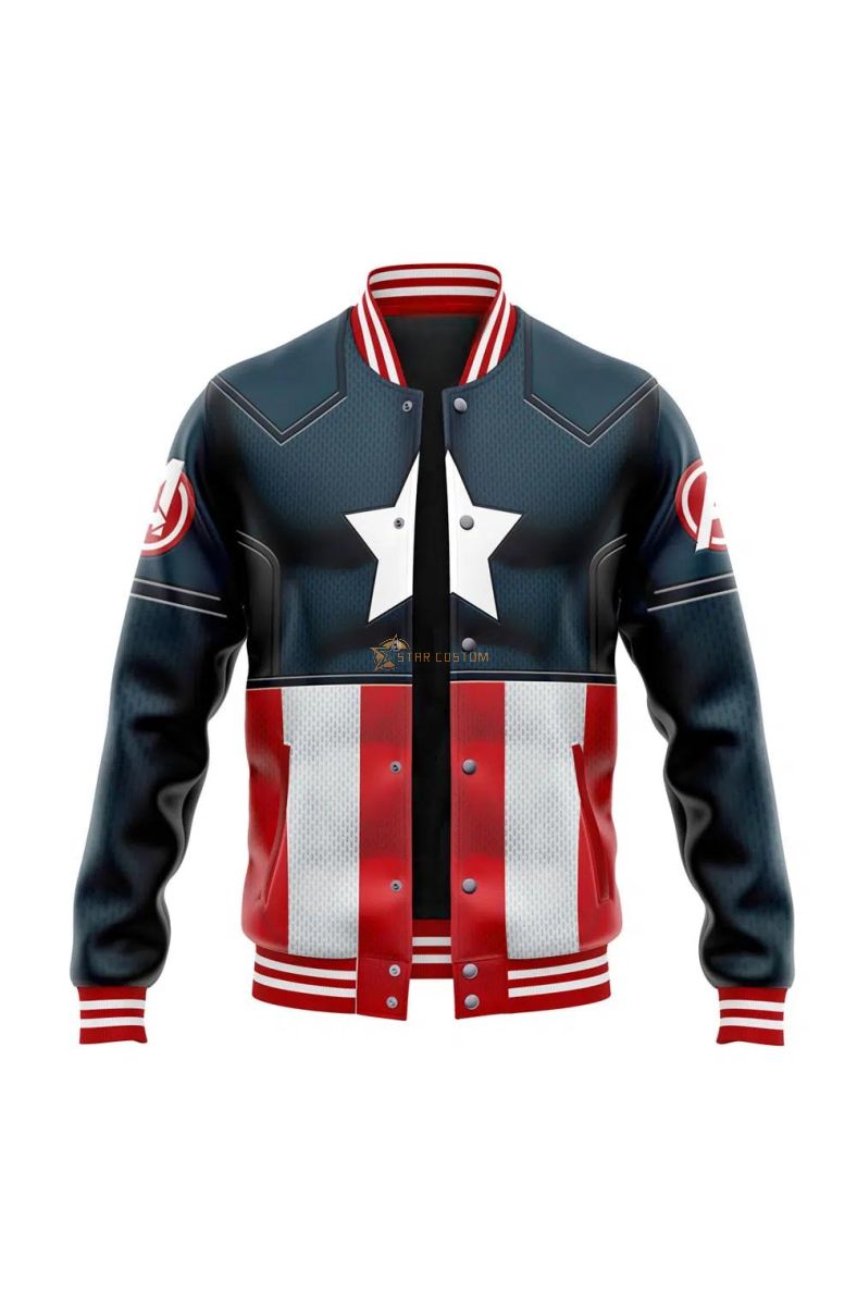 Captain America Cosplay Marvel Varsity Jacket