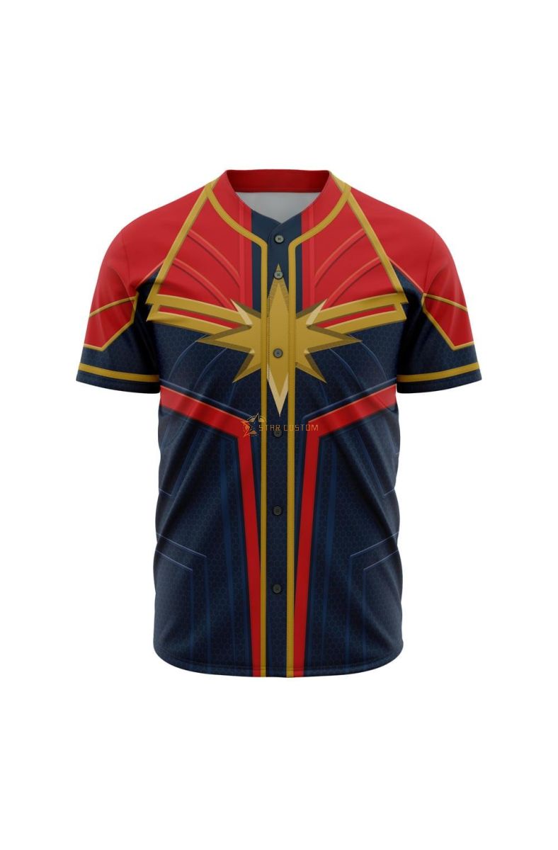 Captain Marvel Cosplay Marvel Baseball Jersey