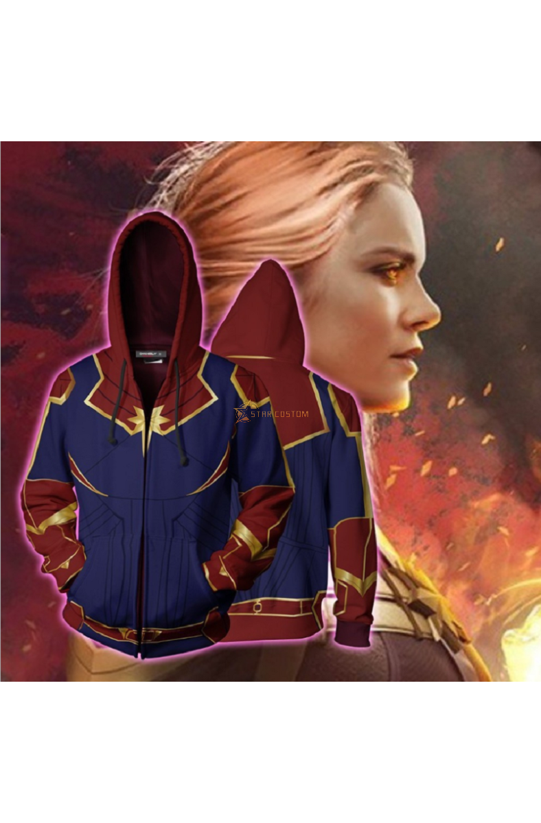 Marvel Carol Danvers Zip Up Marvel Inspired Zip Up Hoodie Unisex