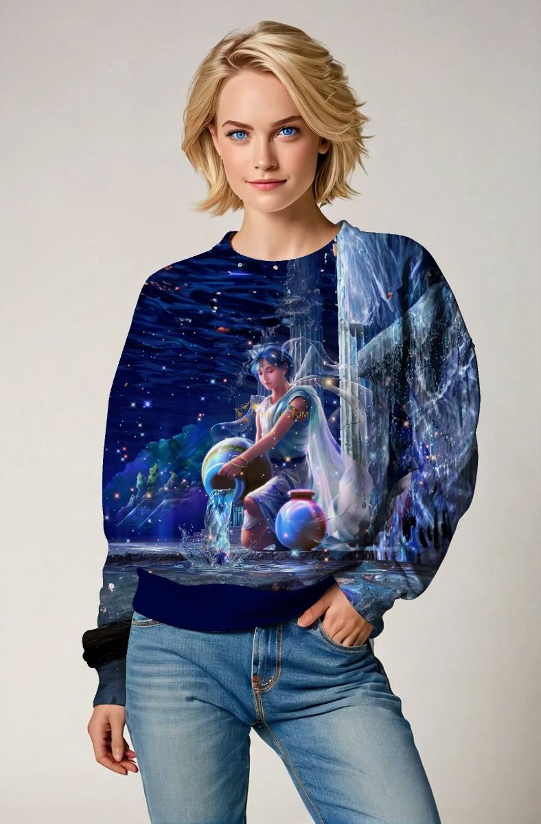 Aquarius Ganymedes Unisex Sweatshirts with Anime Style and Starry Nightscape Design in Deep Blue