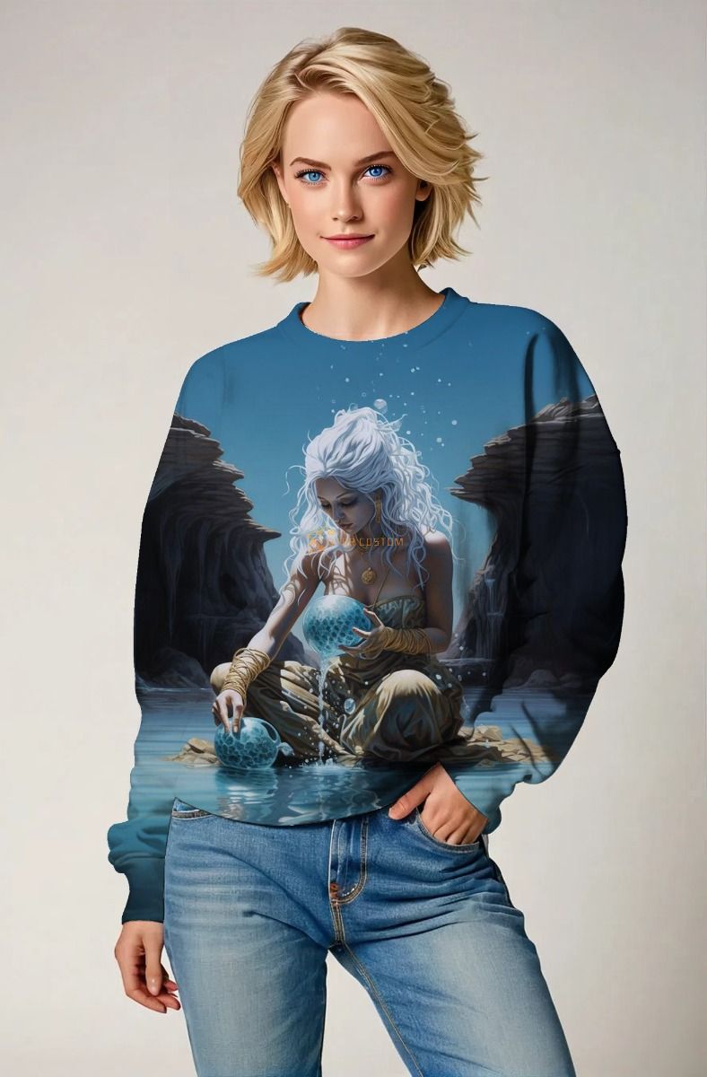 Aquarius Zodiac Collection: The Moonlit Throne - Queen of the Abyss Hoodie, Sweatshirt, Zip-Up, T-Shirt