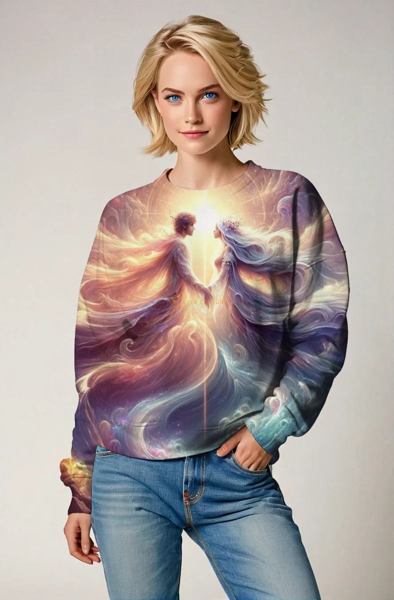 Gemini Astral Union Collection: Purple Hoodie, Sweatshirt, Zip-Up, T-Shirt with Radiant Twin Spirits Design