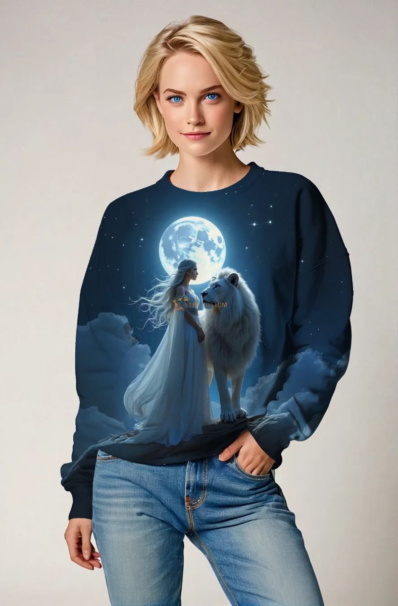 Lionhearted Queen: The Moonlit Majesty Hoodie, Sweatshirt, Zip-Up, T-Shirt