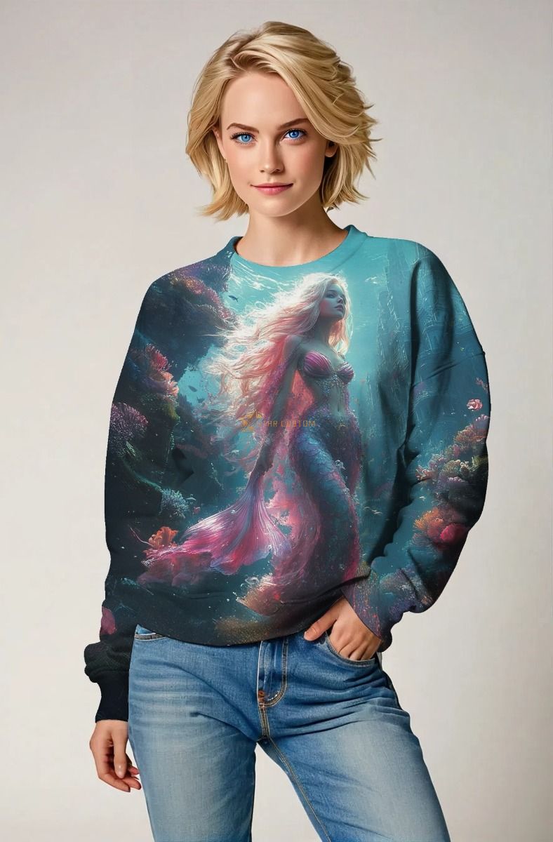 Mystical Waters: The Serene Mermaid Hoodie, Sweatshirt, Zip-Up, T-Shirt