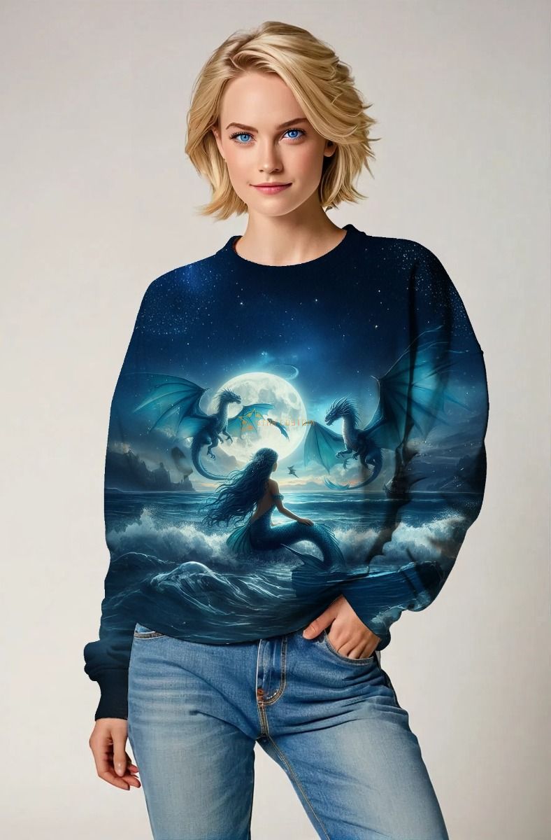 Mystic Moonlight: The Pisces Mermaid and the Dragon's Dance Hoodie, Sweatshirt, Zip-Up, T-Shirt