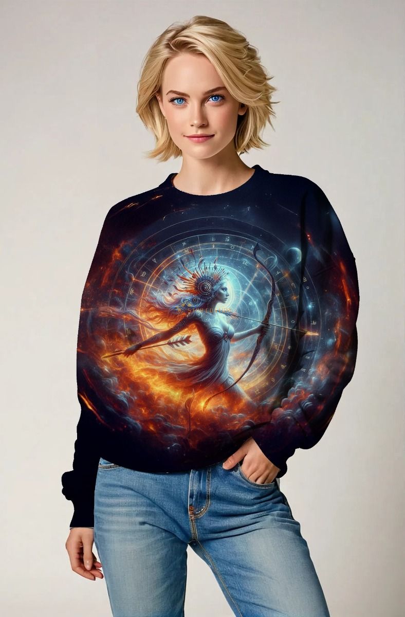 Sagittarius' Astral Bow: The Celestial Fire Hoodie, Sweatshirt, Zip-Up, T-Shirt