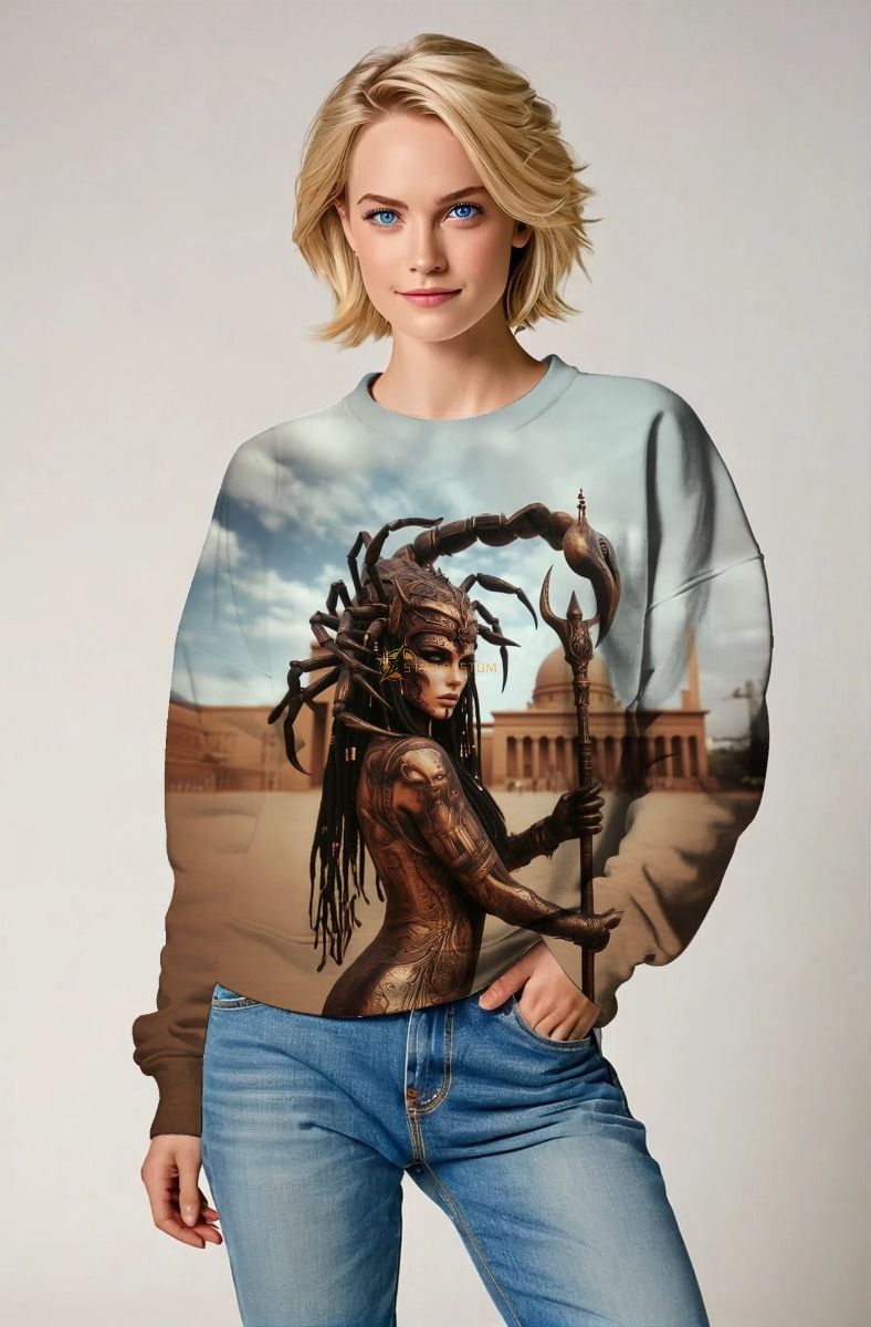 Scorpio Zodiac Collection: The Scorpion Goddess of the Sands Double-Faced Design Hoodie, Sweatshirt, Zip-Up, T-Shirt