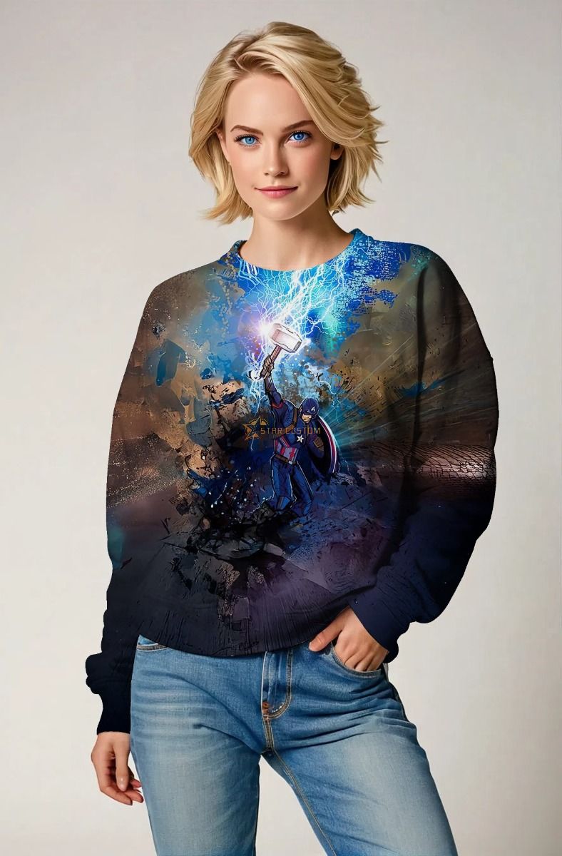 Dark Blue Captain America Mjolnir Crewneck Sweatshirt