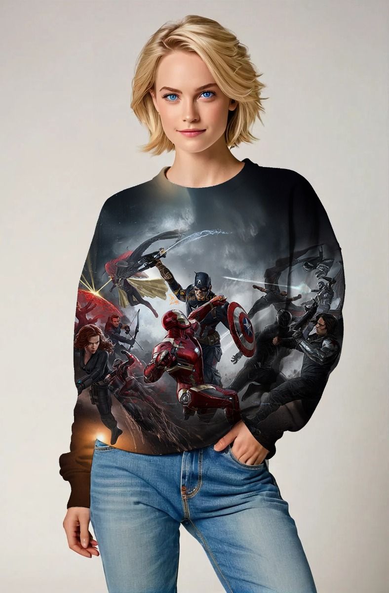 Black Avengers Civil War Crewneck Sweatshirt – Battle Scene Art