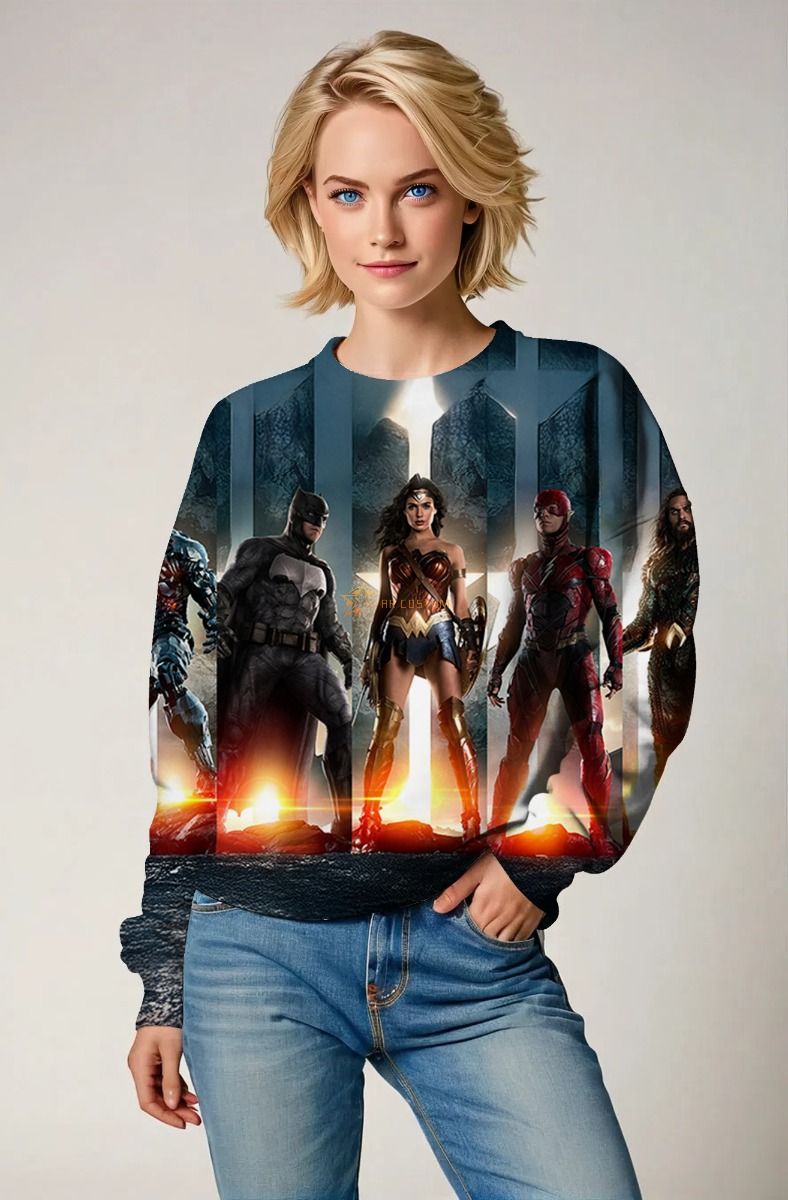  Justice League Heroes Graphic Sweatshirt – Dark Blue