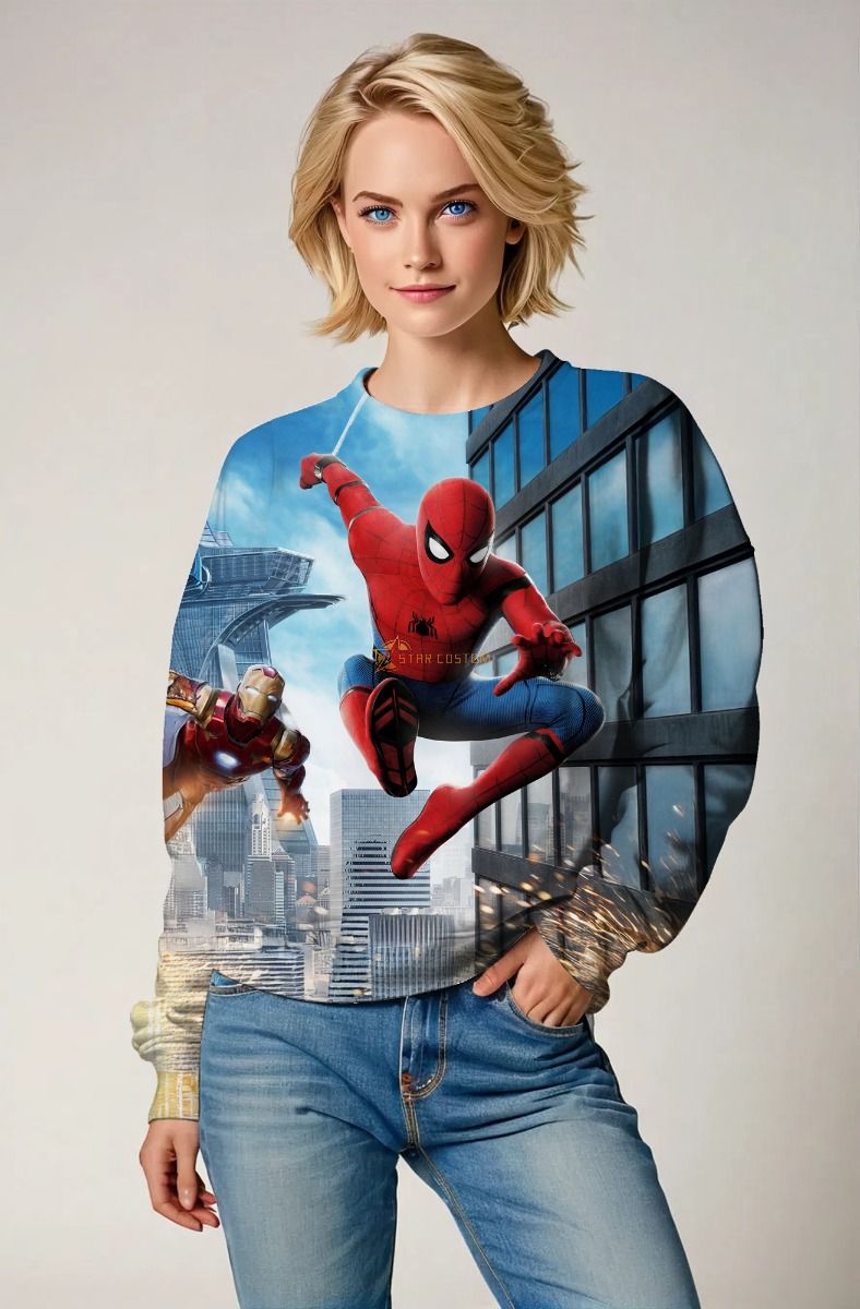 Spider‑Man & Iron Man Dynamic Graphic Sweatshirt – Blue