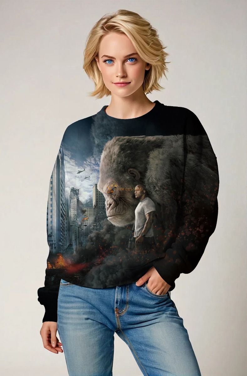 Black Giant Ape Cityscape Graphic Sweatshirt