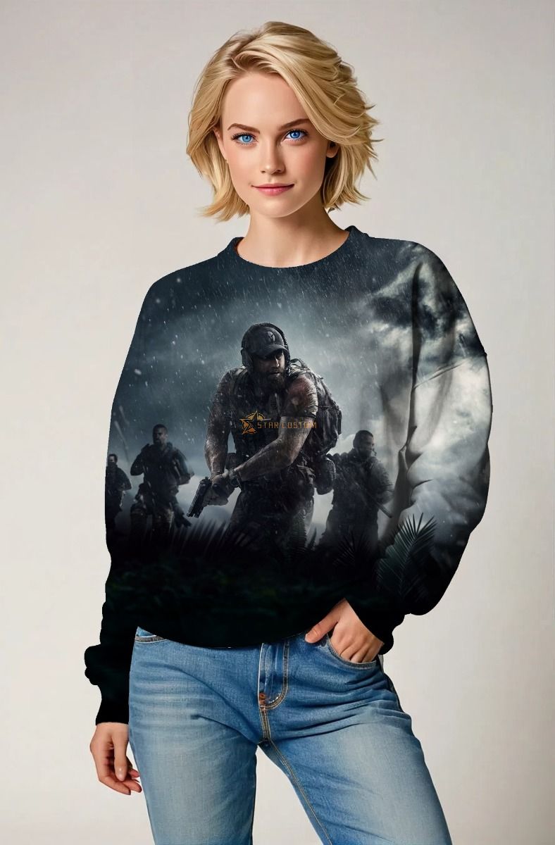 Dark Black Tactical Squad Graphic Sweatshirt
